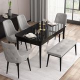 Canisa Concept Are Serisi, 80X132 Benchli Açılabilir Siyah Mermer Desen Mutfak Masası Takımı, 4 Sandalye 1 Bench - Gri