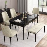 Canisa Concept Are Serisi, 80X132 Benchli Açılabilir Siyah Mermer Desen Mutfak Masası Takımı, 4 Sandalye 1 Bench - Krem