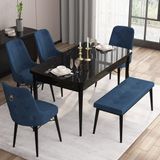 Canisa Concept Are Serisi, 80X132 Benchli Açılabilir Siyah Mermer Desen Mutfak Masası Takımı, 4 Sandalye 1 Bench - Lacivert