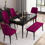 Canisa Concept Are Serisi, 80X132 Benchli Açılabilir Siyah Mermer Desen Mutfak Masası Takımı, 4 Sandalye 1 Bench - Mürdüm