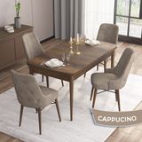 Canisa Concept Are Serisi, 80X132 Mdf Açılabilir Barok Ahşap Desen Mutfak Masa Takımı, 4 Sandalye Gümüş Halkalı - Cappucino