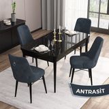 Canisa Concept Are Serisi, 80X132 Mdf Açılabilir Siyah Mermer Desen Masa Takımı, 4 Sandalye Gümüş Halkalı - Antrasit