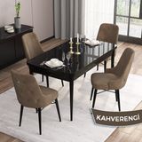 Canisa Concept Are Serisi, 80X132 Mdf Açılabilir Siyah Mermer Desen Masa Takımı, 4 Sandalye Gümüş Halkalı - Kahverengi