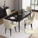 Canisa Concept Are Serisi, 80X132 Mdf Açılabilir Siyah Mermer Desen Masa Takımı, 4 Sandalye Gümüş Halkalı - Krem