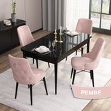 Canisa Concept Are Serisi, 80X132 Mdf Açılabilir Siyah Mermer Desen Masa Takımı, 4 Sandalye Gümüş Halkalı - Pembe