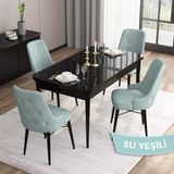 Canisa Concept Are Serisi, 80X132 Mdf Açılabilir Siyah Mermer Desen Masa Takımı, 4 Sandalye Gümüş Halkalı - Su Yeşili