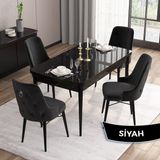 Canisa Concept Are Serisi, 80X132 Mdf Açılabilir Siyah Mermer Desen Masa Takımı, 4 Sandalye Gümüş Halkalı