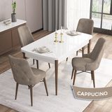 Canisa Concept Are Serisi Beyaz Masa Ceviz Ayak Mdf 80X132 Açılabilir Mutfak Masa Takımı 4 Sandalye Gold Halkalı - Cappuccino