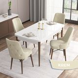 Canisa Concept Are Serisi Beyaz Masa Ceviz Ayak Mdf 80X132 Açılabilir Mutfak Masa Takımı 4 Sandalye Gold Halkalı - Krem