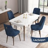 Canisa Concept Are Serisi Beyaz Masa Ceviz Ayak Mdf 80X132 Açılabilir Mutfak Masa Takımı 4 Sandalye Gold Halkalı - Lacivert