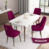 Canisa Concept Are Serisi Beyaz Masa Ceviz Ayak Mdf 80X132 Açılabilir Mutfak Masa Takımı 4 Sandalye Gold Halkalı - Mürdüm