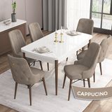 Canisa Concept Are Serisi Beyaz Masa Ceviz Ayak Mdf 80X132 Açılabilir Yemek Odası Takımı 6 Sandalye Gold Halkalı - Cappuccino