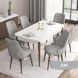 Canisa Concept Are Serisi Mdf 80 x 132 cm Açılabilir Beyaz Masa Ceviz Ayak Mutfak Masası Takımı 6 Sandalye Gümüş Halkalı - 80x132 - Gri