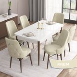 Canisa Concept Are Serisi Mdf 80 x 132 cm Açılabilir Beyaz Masa Ceviz Ayak Mutfak Masası Takımı 6 Sandalye Gümüş Halkalı - 80x132 - Krem