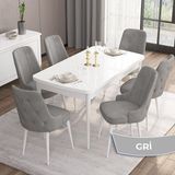 Canisa Concept Are Serisi Mdf 80 x 132 cm Açılabilir Beyaz Mutfak Masa Takımı 6 Sandalye Gümüş Halkalı - 80x132 - Gri