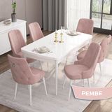Canisa Concept Are Serisi Mdf 80 x 132 cm Açılabilir Beyaz Mutfak Masa Takımı 6 Sandalye Gümüş Halkalı - 80x132 - Pembe