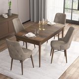 Canisa Concept Are Serisi, Mdf 80X132 Açılabilir Barok Ahşap Desen Mutfak Masa Takımı, 4 Sandalye Gold Halkalı - Cappucino