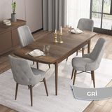 Canisa Concept Are Serisi, Mdf 80X132 Açılabilir Barok Ahşap Desen Mutfak Masa Takımı, 4 Sandalye Gold Halkalı - Gri