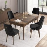 Canisa Concept Are Serisi, Mdf 80X132 Açılabilir Barok Ahşap Desen Mutfak Masa Takımı, 4 Sandalye Gold Halkalı - Siyah