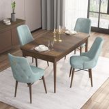 Canisa Concept Are Serisi, Mdf 80X132 Açılabilir Barok Ahşap Desen Mutfak Masa Takımı, 4 Sandalye Gold Halkalı - Su Yeşili