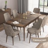 Canisa Concept Are Serisi, Mdf 80X132 Açılabilir Barok Ahşap Desen Mutfak Masa Takımı, 6 Sandalye Gold Halkalı - Cappucino