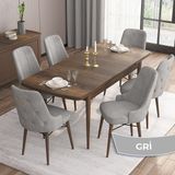 Canisa Concept Are Serisi, Mdf 80X132 Açılabilir Barok Ahşap Desen Mutfak Masa Takımı, 6 Sandalye Gold Halkalı - Gri
