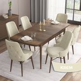 Canisa Concept Are Serisi, Mdf 80X132 Açılabilir Barok Ahşap Desen Mutfak Masa Takımı, 6 Sandalye Gold Halkalı - Krem