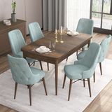 Canisa Concept Are Serisi, Mdf 80X132 Açılabilir Barok Ahşap Desen Mutfak Masa Takımı, 6 Sandalye Gold Halkalı - Su Yeşili