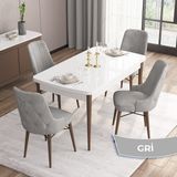 Canisa Concept Are Serisi, Mdf 80X132 Açılabilir Beyaz Masa Ceviz Ayak Mutfak Masası Takımı, 4 Sandalye Gümüş Halkalı - Gri