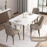 Canisa Concept Are Serisi, Mdf 80X132 Açılabilir Beyaz Masa Ceviz Ayak Yemek Odası Takımı, 4 Sandalye Gümüş Halkalı - Cappuccino