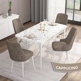 Canisa Concept Are Serisi, Mdf 80X132 Açılabilir Beyaz Mermer Desen Mutfak Masa Takımı, 4 Sandalye Gold Halkalı - Cappuccino
