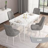 Canisa Concept Are Serisi, Mdf 80X132 Açılabilir Beyaz Mermer Desen Mutfak Masa Takımı, 4 Sandalye Gold Halkalı - Gri