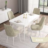 Canisa Concept Are Serisi, Mdf 80X132 Açılabilir Beyaz Mutfak Masa Takımı, 4 Sandalye Gold Halkalı - Krem