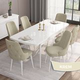 Canisa Concept Are Serisi, Mdf 80X132 Açılabilir Beyaz Mutfak Masa Takımı, 6 Sandalye Gold Halkalı - Krem