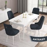 Canisa Concept Are Serisi, Mdf 80X132 Açılabilir Beyaz Yemek Odası Takımı, 4 Sandalye Gümüş Halkalı - Antrasit
