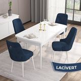 Canisa Concept Are Serisi, Mdf 80X132 Açılabilir Beyaz Yemek Odası Takımı, 4 Sandalye Gümüş Halkalı - Lacivert