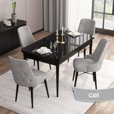 Canisa Concept Are Serisi, Mdf 80X132 Açılabilir Siyah Mermer Desen Mutfak Masa Takımı, 4 Sandalye Gold Halkalı - Gri