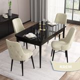 Canisa Concept Are Serisi, Mdf 80X132 Açılabilir Siyah Mermer Desen Mutfak Masa Takımı, 4 Sandalye Gold Halkalı - Krem