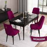 Canisa Concept Are Serisi, Mdf 80X132 Açılabilir Siyah Mermer Desen Mutfak Masa Takımı, 4 Sandalye Gold Halkalı - Mürdüm