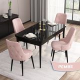 Canisa Concept Are Serisi, Mdf 80X132 Açılabilir Siyah Mermer Desen Mutfak Masa Takımı, 4 Sandalye Gold Halkalı - Pembe