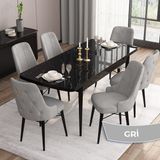 Canisa Concept Are Serisi Mdf 80X132 Açılabilir Siyah Mermer Desen Yemek Odası Takımı 6 Sandalye Gold Halkalı - Gri