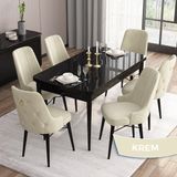 Canisa Concept Are Serisi Mdf 80X132 Açılabilir Siyah Mermer Desen Yemek Odası Takımı 6 Sandalye Gold Halkalı - Krem