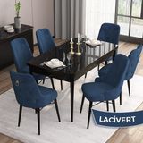 Canisa Concept Are Serisi Mdf 80X132 Açılabilir Siyah Mermer Desen Yemek Odası Takımı 6 Sandalye Gold Halkalı - Lacivert