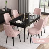 Canisa Concept Are Serisi Mdf 80X132 Açılabilir Siyah Mermer Desen Yemek Odası Takımı 6 Sandalye Gold Halkalı - Pembe