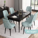 Canisa Concept Are Serisi Mdf 80X132 Açılabilir Siyah Mermer Desen Yemek Odası Takımı 6 Sandalye Gold Halkalı - Su Yeşili