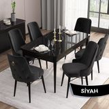 Canisa Concept Are Serisi Mdf 80X132 Açılabilir Siyah Mermer Desen Yemek Odası Takımı 6 Sandalye Gold Halkalı