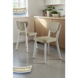 Canisa Concept Arfe Serisi 4 Adet Cappucino Bukle Kumaş Mutfak Sandalyesi Beyaz Metal İskeletli