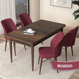 Canisa Concept Arp Serisi 70x110 cm Barok Ahşap Desen 4 Sandalye Sabit Bordo Mutfak Masası Takımı