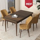 Canisa Concept Arp Serisi 70x110 cm Barok Ahşap Desen 4 Sandalye Sabit Cappuccino Mutfak Masası Takımı