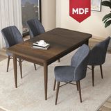 Canisa Concept Arp Serisi 70x110 cm Barok Ahşap Desen 4 Sandalye Sabit Füme Mutfak Masası Takımı